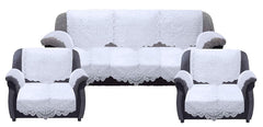 Heart Home Circle Design Cotton 5 Seater Sofa Cover Set with 6 Pieces Arms Cover and 1 Center Table Cover (Set of 17, White)-HEART12000, Standard