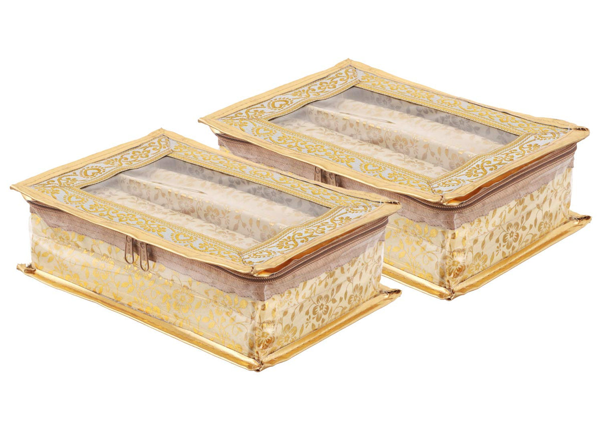 Kuber Industries Brocade Hardboard 2 Pieces Two Rod Bangle Box (Gold)-CTKTC021164