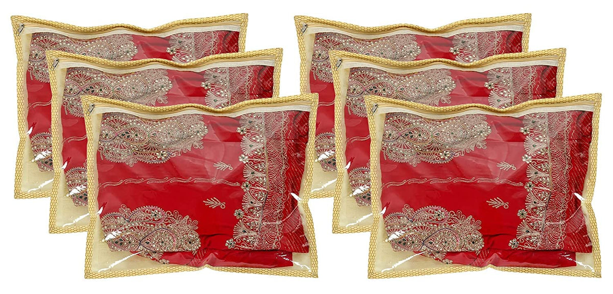 Kuber Industries 6 Pieces PVC Single Packing Saree Cover, Gold (CTKTC4041)