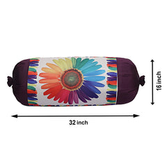 Kuber Industries Bolster Cover|Polyester Bolster Cover Set|Diwan Round Bolster Pillow Covers|Luxurious Sun Flower Print Roll Masand Cover|Pack of 2 (Cream)