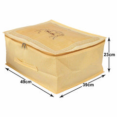 Heart Home Doli Printed Non-woven Foldable Underbed/Storage Bag/Wardrobe Organizer With Transparent Window- Pack of 4 (Gold)-50HH01813