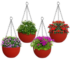 Heart Home Plastic Hanging Flower Pot for Balcony & Railing Set of 4 (Red) 53HH3827
