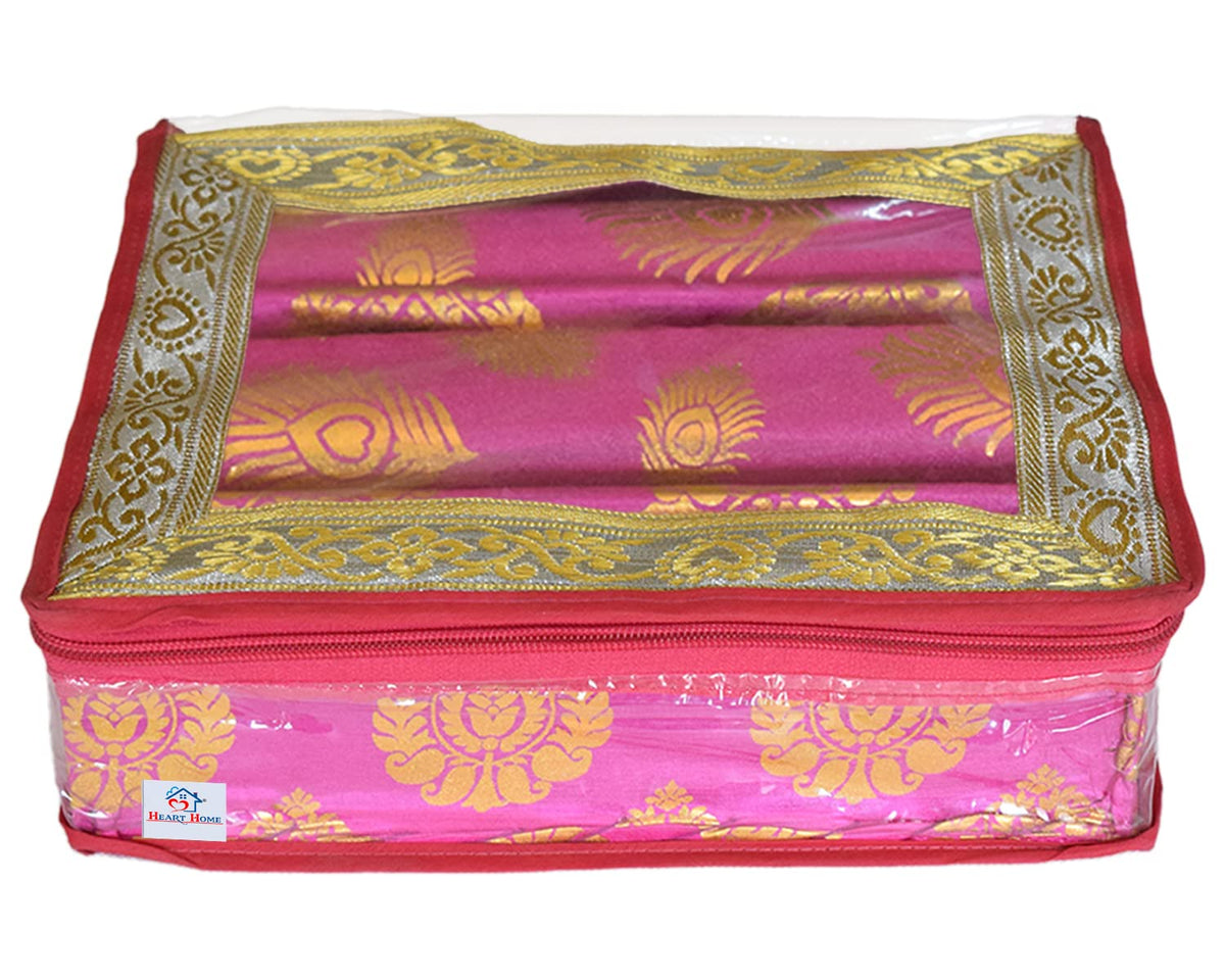 Heart Home Multipurpose Bareque Seamless Design Laminated 2 Rod Bangle Box/Organizer/Case With Tranasparent Top (Pink)-47HH0437