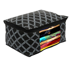 Kuber Industries Check Print Non-Woven Foldable Saree Cover|Clothes Storage For Saree, Lehenga, Suit With Top Transparent Pack of 8 (Black)
