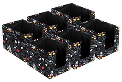 Kuber Industries Disney Mickey Print Non-Woven Fabric 6 Pieces Foldable Cloth Storage Boxes Organizer for Wardrobe With Handle (Black)-KUBMART16077