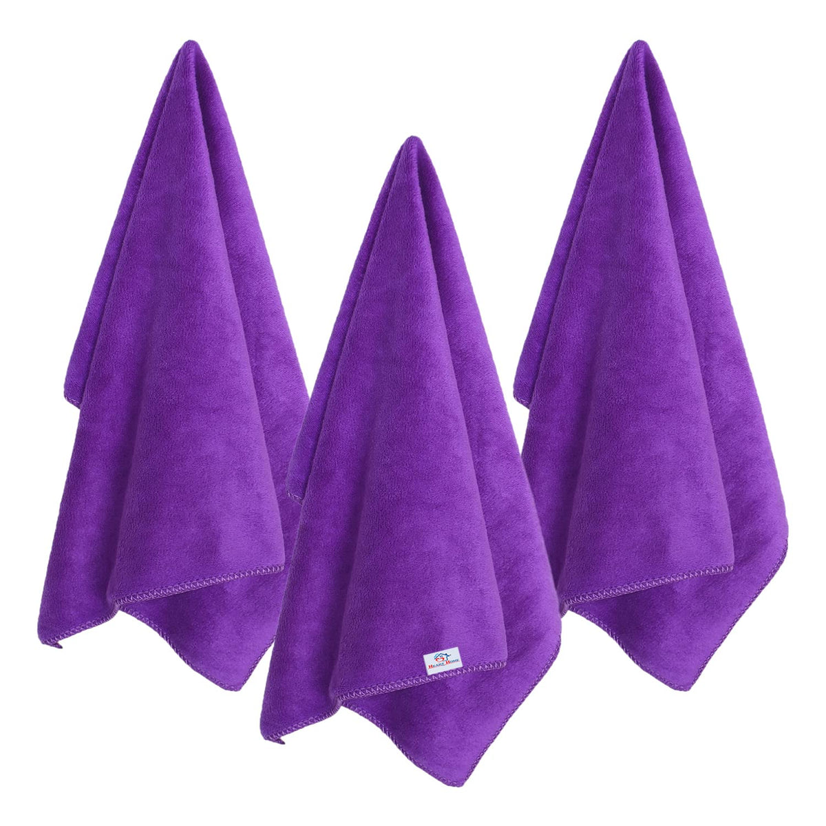 Heart Home Cleaning Cloths|Microfiber Highly Absorbent Wash Towels for Kitchen,Car,Window,24 x 16 Inch,Pack of 3 (Purple)