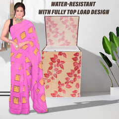 Heart Home Washing Machine Cover | Leaf Print Washing Machine Cover | PVC | Top Load Fully-Automatic Washing Machine Cover | Red