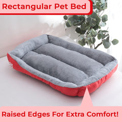 Kuber Industries Dog & Cat Bed|Super Soft Plush Top Pet Bed|Oxford Cloth Polyester Filling|Machine Washable Dog Bed|Rectangular Cat Bed with Rise-Edge Pillow|QY036R-L|Red
