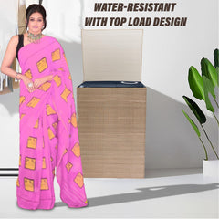 Heart Home Washing Machine Cover | Mini Check Print Washing Machine Cover | Soft PVC | Top Load Semi-Automatic Washing Machine Cover | Brown