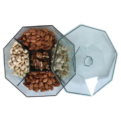 Kuber Industries 5 CompartMant Dry Fruit Jar|Octagon Shape Plastic Snackers,Cookies,Nuts Glass Jar|Masala,Grains & Kitchen Jar (Green)