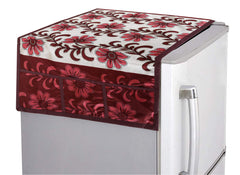 Kuber Industries Flower Print Polyester Fridge/Refrigerator Top Cover (Maroon)-KUBMART15477,Standard