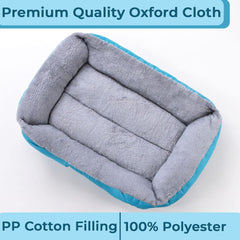 Kuber Industries Dog & Cat Bed|Super Soft Plush Top Pet Bed|Oxford Cloth Polyester Filling|Machine Washable Dog Bed|Rectangular Cat Bed with Rise-Edge Pillow|QY036B-L|Sky Blue