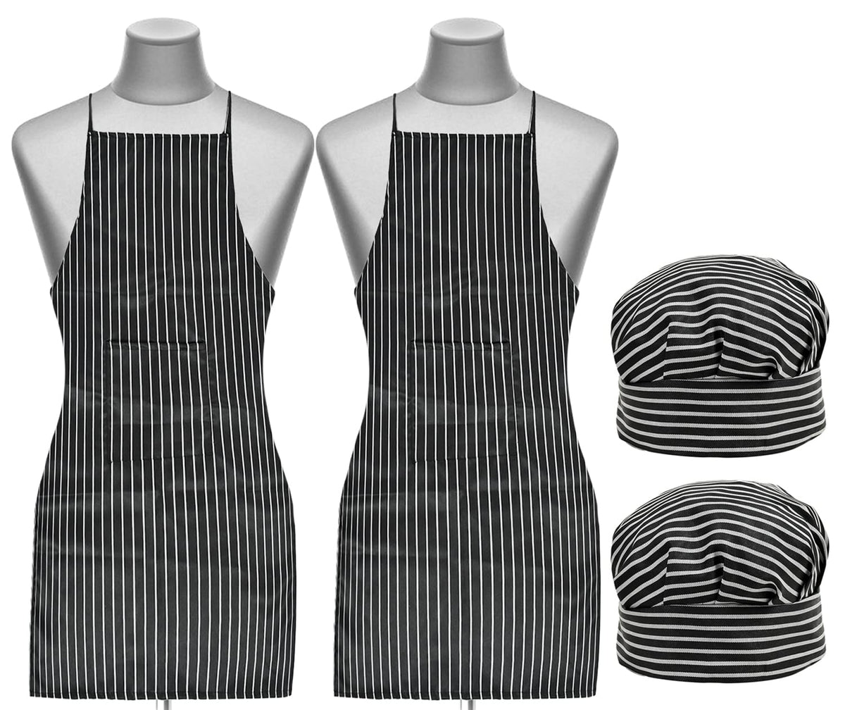 Heart Home Linning Printed Apron & Cooking Cap Set for Cooking, Baking, Party Favors, Home Kitchen, Restaurant, Set of 4 (Black)-50HH01017