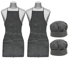 Heart Home Linning Printed Apron & Cooking Cap Set for Cooking, Baking, Party Favors, Home Kitchen, Restaurant, Set of 4 (Black)-50HH01017