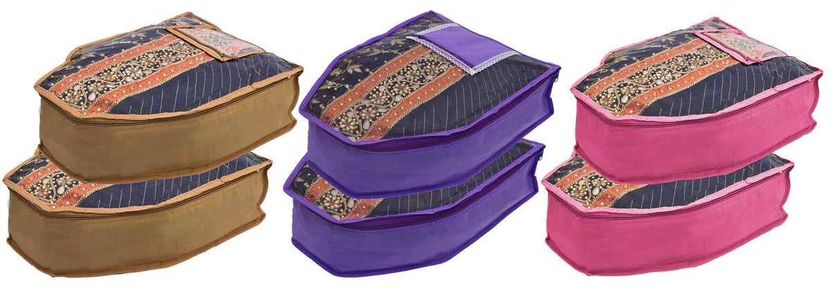 Kuber Industries 6 Piece Non Woven Blouse Cover with Front Transparent Window with Attached Pocket Set (Brown & Purple & Pink)