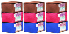 Kuber Industries 9 Piece Non Woven Fabric Saree Cover Set with Transparent Window, Extra Large, Pink,Royal Blue,Dark Brown-CTKTC23752