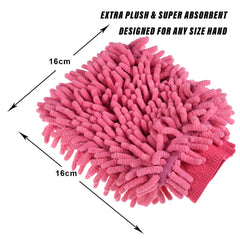 Heart Home Chenille Mitts|Microfiber Cleaning Gloves|Inside Waterproof Cloth Gloves|100 Gram Weighted Hand Duster|Chenille Gloves for Car|Glass|Pack of 4 (Pink)