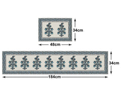 Kuber Industries Rich Fabric Table Runner & Placemats For Living, Dinning, Office, Kitchen & Wedding Set of 7 (Blue) 54KM4147