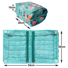 Kuber Industries Flower Printed Foldable Cotton Undergarments, Clothes Organizer/Storage Bag With 2 Tranasparent Compartment (Green)-50KM01817