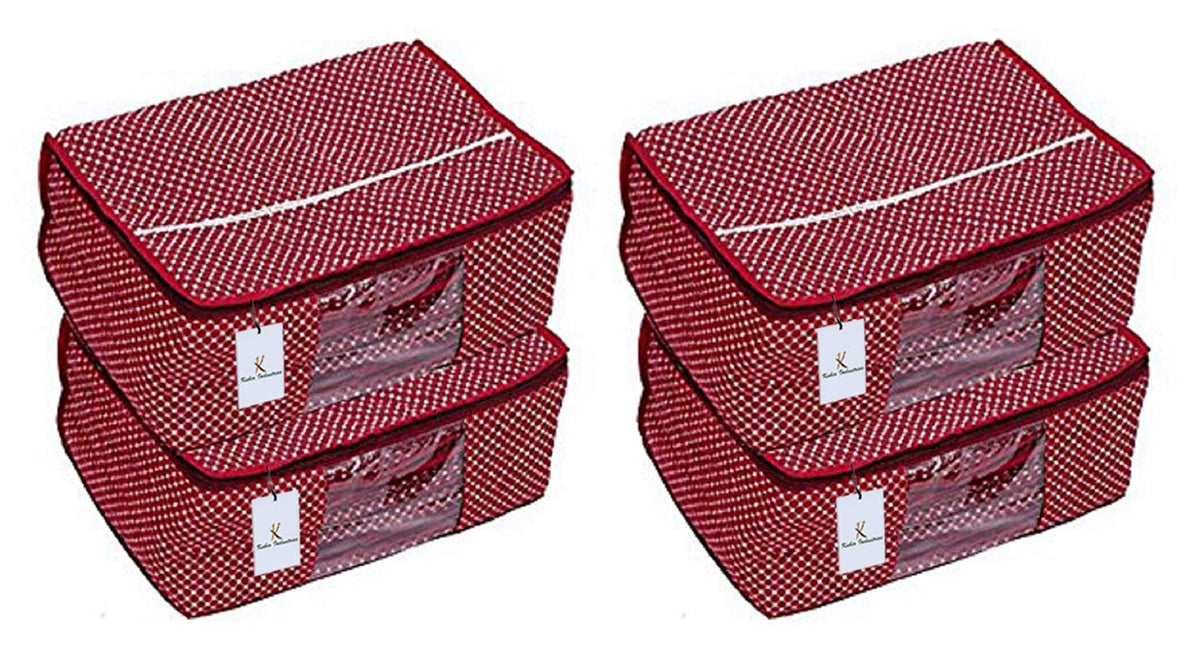 Kuber Industries 4 Piece 3 Layered Quilted Printed Cotton Saree Cover Set, Maroon