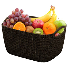 Heart Home Q-6 Designer Plastic Storage Basket For Store Fruits, Vegetables, Magazines, Cosmetics, Stationary Pack of 2 (Beach & Brown)-50HH01690