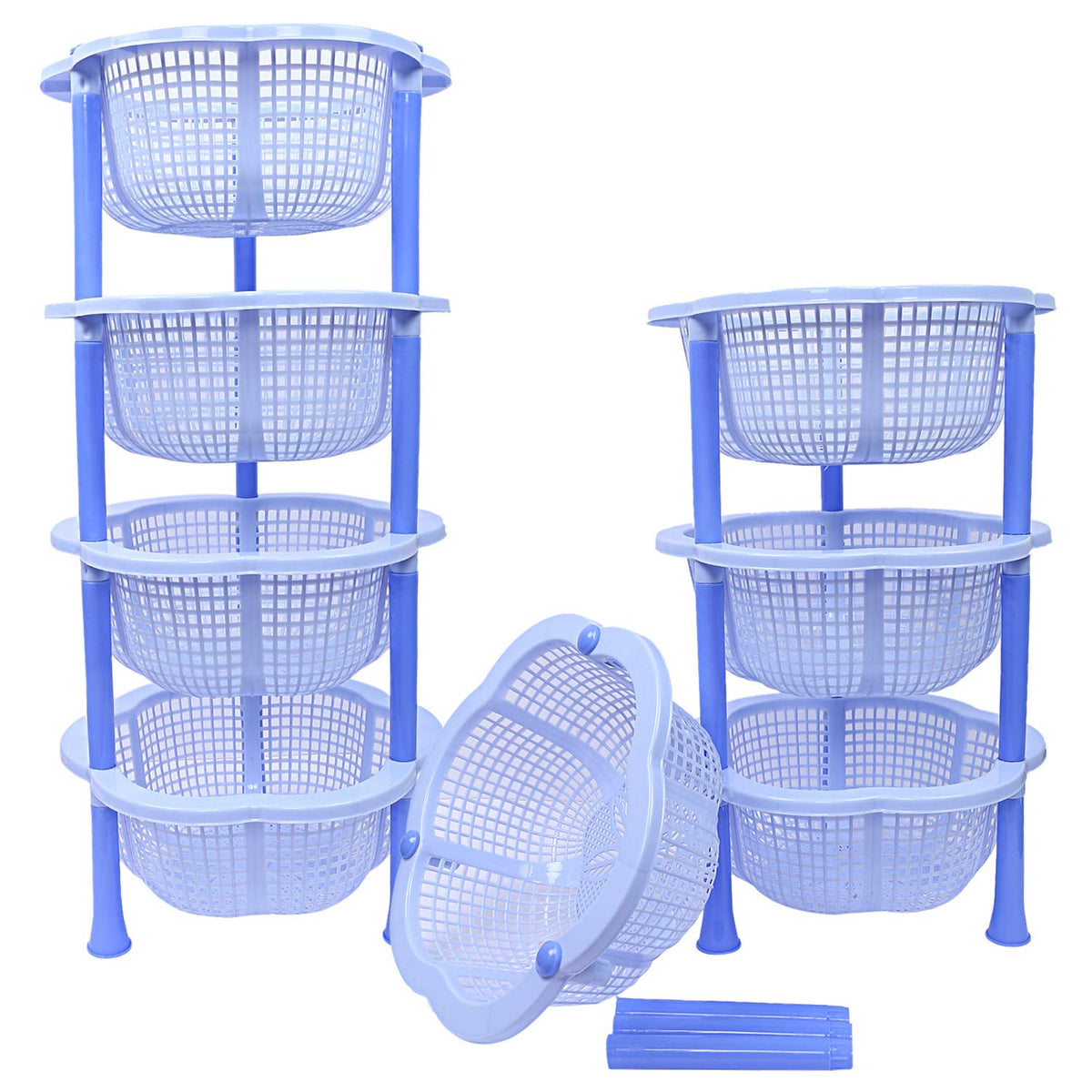 Kuber Industries Plastic 2 Pieces 4 Layer Multi-Purpose Kitchen Storage Basket Rack (Blue)-Ctktc25225