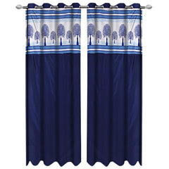 Kuber Industries Tree Design 4 Pieces Polyester Eyelet Door Curtain 7 Feet (Blue)-CTKTC14265