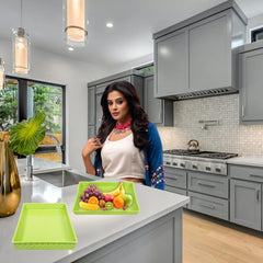 Kuber Industries Storage Tray|Versatile Plastic Storage Organizer|Rectangular Tray for Kitchen Storage|Storage Tray for Office|ALEXA-15|Pack of 3 (Green)