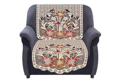 Kuber Industries Cotton 5 Seater Sofa Cover with Center Table Cover|Premium Cotton Fabric & Side Flower Design|Cutting Edge Round Shape, 7 Piece (Brown)