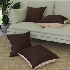 Heart Home Cushion Cover | Quilted Cushion Cover | Check Stitch Cushion Cover for Sofa | Cotton Cushion Covers for Home Décor | Set of 4 | Cream & Brown