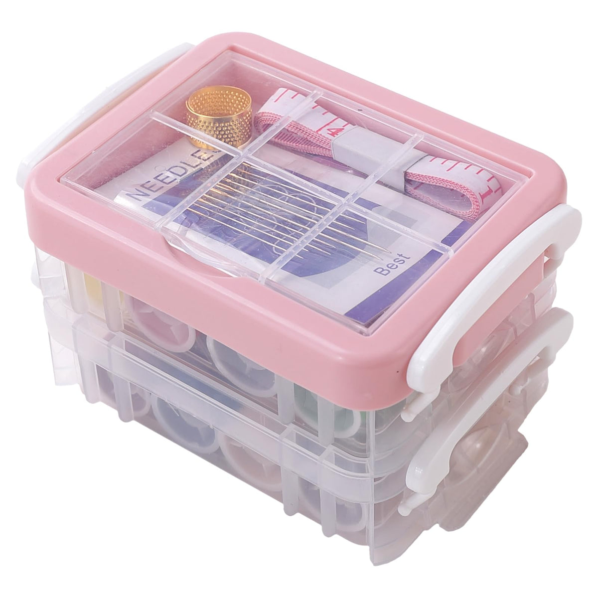 Kuber Industries Multifunctional Sewing Kit Set Of 33|Silai Machine Tools With Polyester Thread|Steel Needles (Transparent)