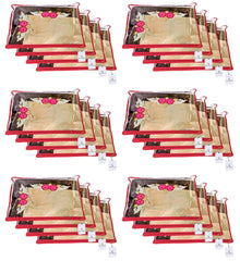 Kuber Industries Foldable saree covers with Zip| Single Saree Storage Bags |Clothes Organiser for wardrobe |Transparent Top With Premium Zipper|Pack of 24 (Red)