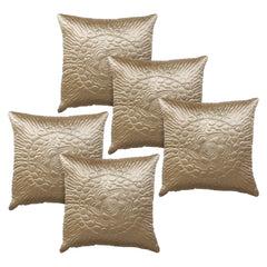 Heart Home Cushion Cover | Satin Embossed Quilted Cushion Cover | Cushion Cover for Sofa | Cushion Covers for Home Décor | 16 Inch | Set of 5 | Cream