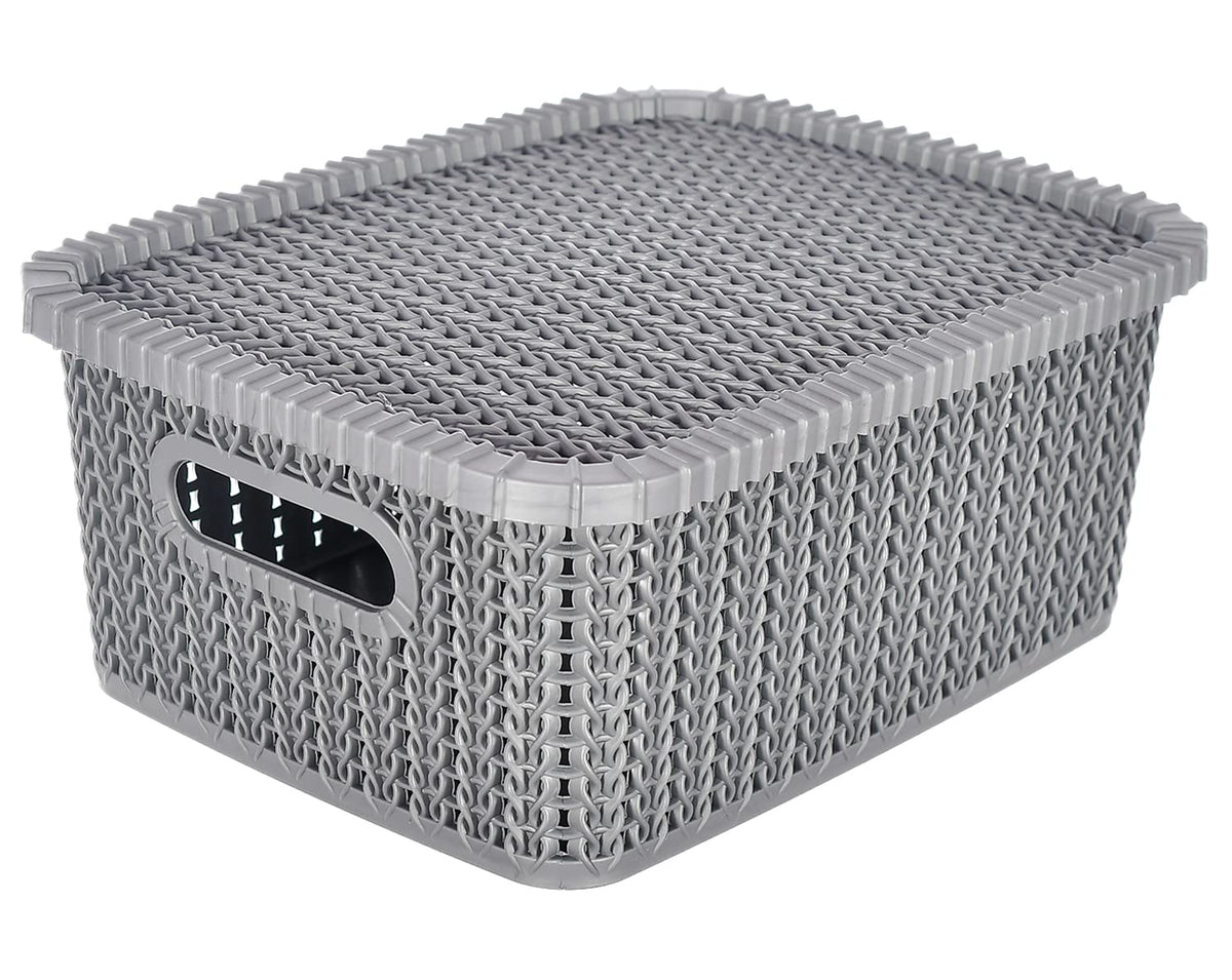 Heart Home Multiuses Large M 20 Plastic Basket/Organizer With Lid (Grey) -46HH069