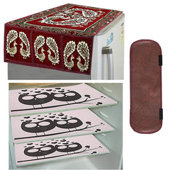 Kuber Industries Cloth 3 Pieces Fridge Mat, 1 Piece Handle Cover and 1 Pieces Fridge Top Cover (Multi)-CTKTC2811