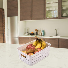 Kuber Industries BPA Free Attractive Design Multipurpose Large Trendy Storage Basket With Lid|Material-Plastic|Color-Brown,Grey|Pack of 2