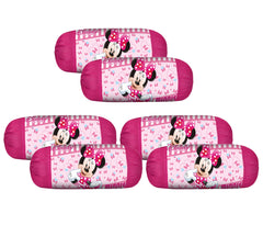 Kuber Industries Disney Minnie Bolster Cover|Polyester Bolster Cover Set|Diwan Round Bolster Pillow Covers|Luxurious Roll Masand Cover|Pack of 6 (Pink)