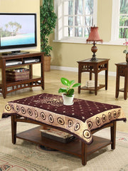 Heart Home Rangoli Printed Velvet 4 Seater Center Table Cover,40"x60" (Brown)-44HH0109