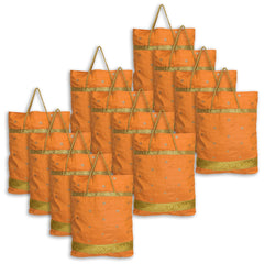 Kuber Industries Polyester Dot Print Hand Bag/Grocery Bag For Women/Girls With Handle Pack of 12 (Yellow) 54KM4054