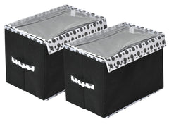 Kuber Industries Dot Printed Multiuses Large Non-Woven Storage Box/Organizer With Tranasparent Lid- Pack of 2 (Black) -44KM0423