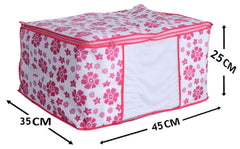 Kuber Industries Floral 3 Piece Non Woven Saree Cover Set, Pink