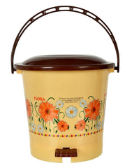 Kuber Industries Flower Printed Plastic Pedal Dustbin With Lid & Handle For Home/Kitchen/Office, 5 Ltr (Yellow) (HS39KUBMART022439)