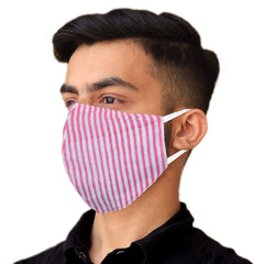 Kuber Industries Lining Print 100% Cotton 2-Layer Reusable Anti Pollution Mask (Pack of 20 White & Pink)