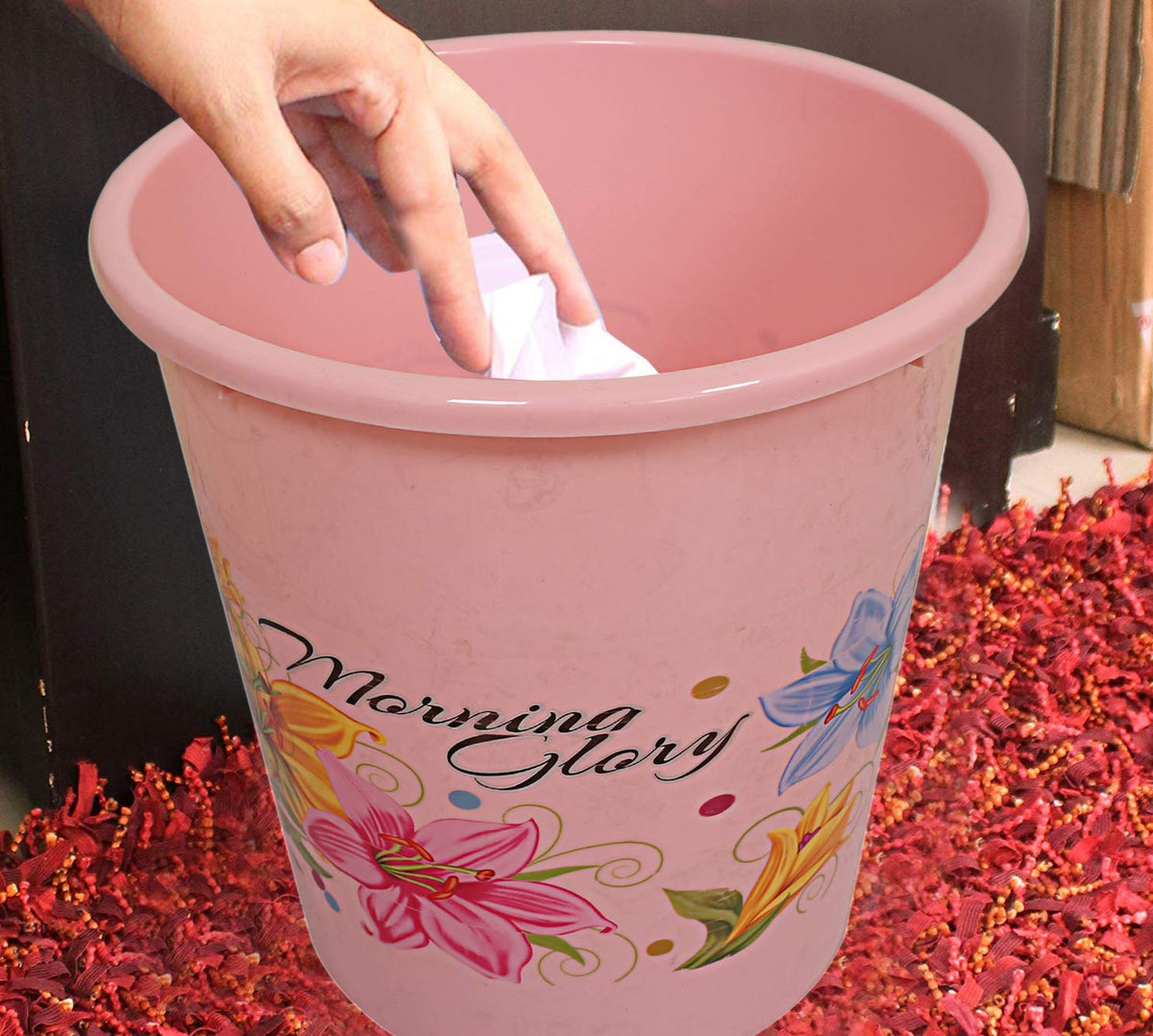 Kuber Industries Floral Plastic Dustbin, 10 litres, Pink (CTKTC1881)