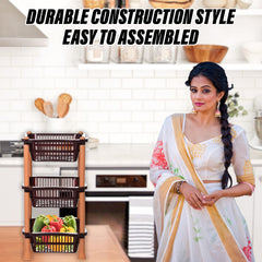 Heart Home Storage Basket | Plastic 3 Layer Square Storage Basket | Storage Rack for Kitchen | Multi-Layer Vegetable Rack | Fiesta Floor-Standing Rack | Brown