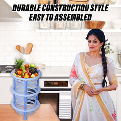 Kuber Industries Storage Basket | Plastic 3 Layer Kitchen Storage Basket | Storage Rack for Kitchen | Multi-Layer Vegetable Rack | Mondeo Floor-Standing Rack | Sky Blue