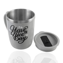 Kuber Industries Have A Nice Day Unicorn Tea Coffee Time Unbreakable hot Insulated Double Wall Plastic Stainless Steel Tea,Coffee/Milk Mug with Sipper lid (Set of 2,Grey)-KUBMARTK11114