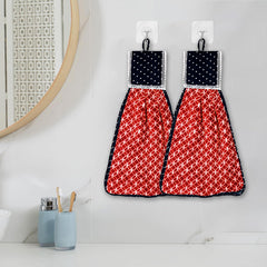Kuber Industries Napkin | Washbasin Hanging Napkin | Kitchen Towel with Ties | Napkin for Kitchen | Circle Napkin for Bathroom | Hand Towel for Kitchen | Pack of 2 | Red