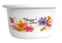 Kuber Industries Printed 2 Pieces Plastic Bathroom Tub & Stool Set (White)
