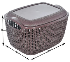 Heart Home Multiuses Large M 30 Plastic Basket/Organizer with Lid- Pack of 3 (Brown & Grey & Brown) -46KHH023